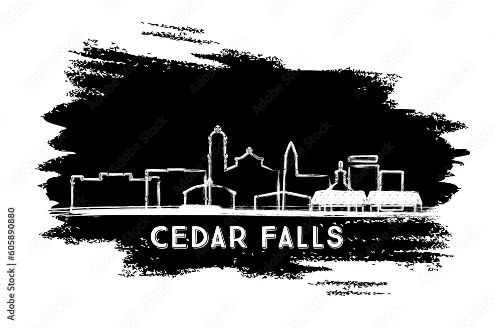 Cedar Falls Iowa City Skyline Silhouette. Hand Drawn Sketch. Business Travel and Tourism Concept with Modern Architecture.