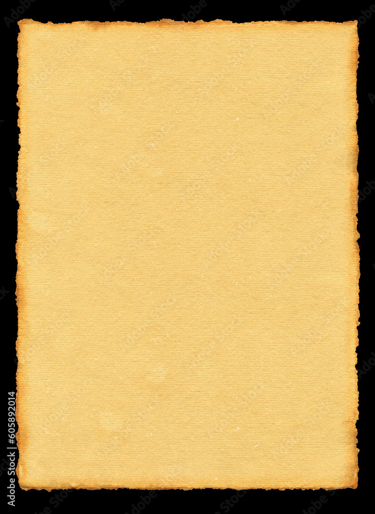 Old parchment paper texture background. Isolated on black