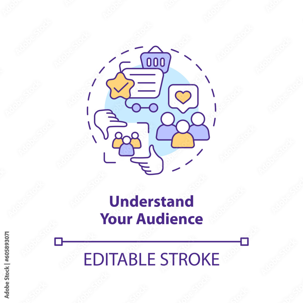 Understand your audience concept icon. Engaging content. Customer need. Connecting people. Build community abstract idea thin line illustration. Isolated outline drawing. Editable stroke Understand your audience concept icon. Engaging content. Customer need. Connecting people. Build community abstract idea thin line illustration. Isolated outline drawing. Editable stroke