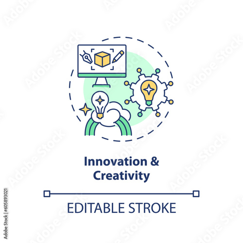 Innovation and creativity concept icon. Business idea. Problem solving. Creative thinking. Community spirit abstract idea thin line illustration. Isolated outline drawing. Editable stroke
