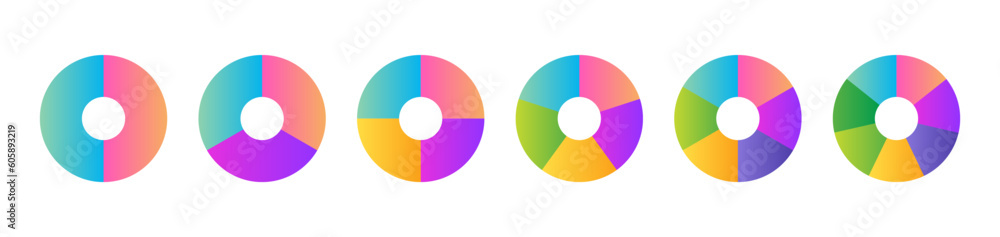 Simple business infographic pie chart collection. 2 to 7 steps vector multicolored illustration isolated on white background Simple business infographic pie chart collection. 2 to 7 steps vector multicolored illustration isolated on white background