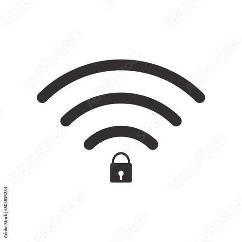 Wifi icon with lock. Blocked wireless internet signal. Wi-Fi error. 