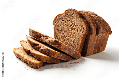 Sliced whole grain bread on white background