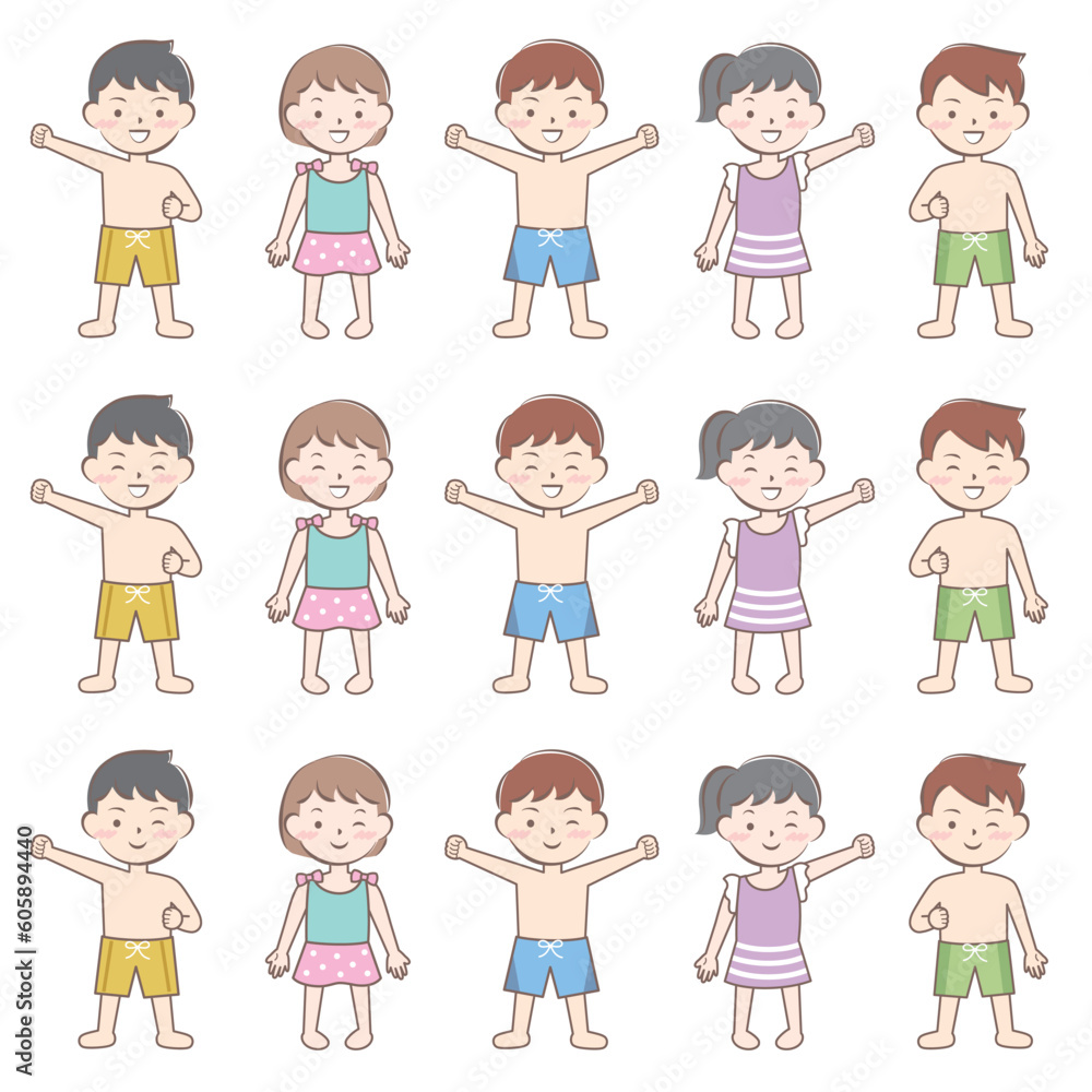 水着姿の子供たち スイミング 水泳 海水浴 全身 水着姿の子供たち スイミング 水泳 海水浴 全身