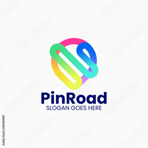 Vector Logo Illustration Pin Road Gradient Line Art Style