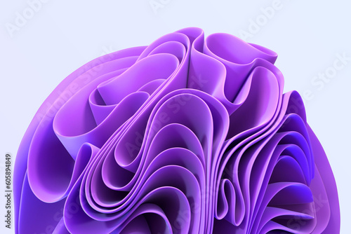 Fotomural Abstract multilayer background with wavy curved ribbons in shape flower 3d render