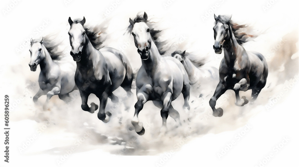Generative AI, Unbridled Freedom: Watercolor Drawing of a Herd of Wild Horses Generative AI, Unbridled Freedom: Watercolor Drawing of a Herd of Wild Horses