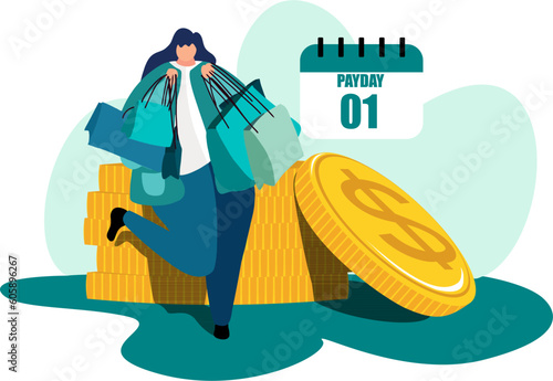 A VECTOR OF GIRL AT PAYDAY THAT SHOPPING