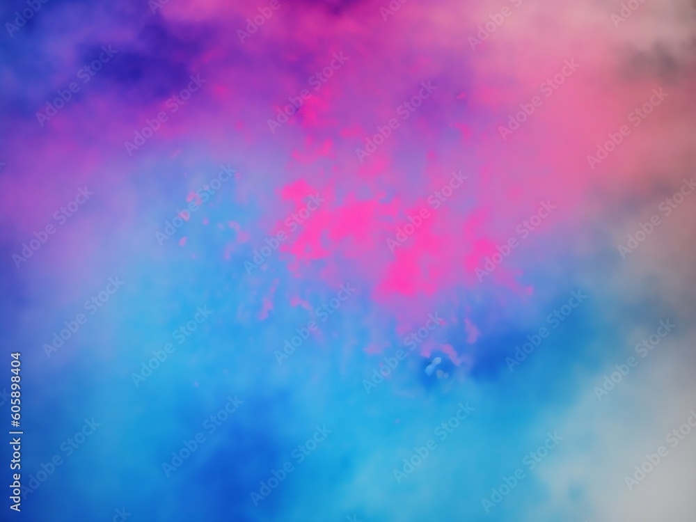 Paint water. Color mist. Magic spell mystery. Blue pink contrast vapor floating splash cloud blend on dark black abstract art background, Ai Generative