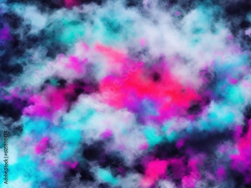 Paint water. Color mist. Magic spell mystery. Blue pink contrast vapor floating splash cloud blend on dark black abstract art background, Ai Generative