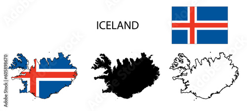Iceland Flag and map illustration vector
