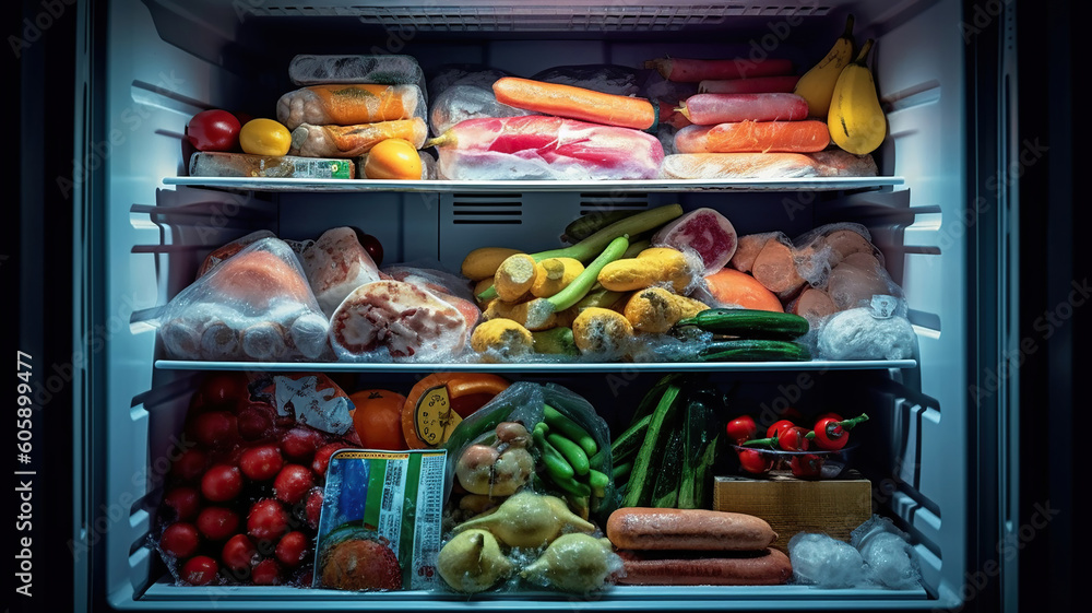Frozen food in the freezer. Generative Ai