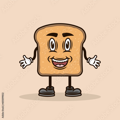 Bread slice or toast cartoon character with hands and legs vector illustration in colorful style on light background
