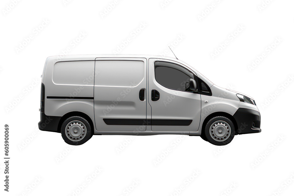 White delivery van side view on isolated empty background. Generative AI