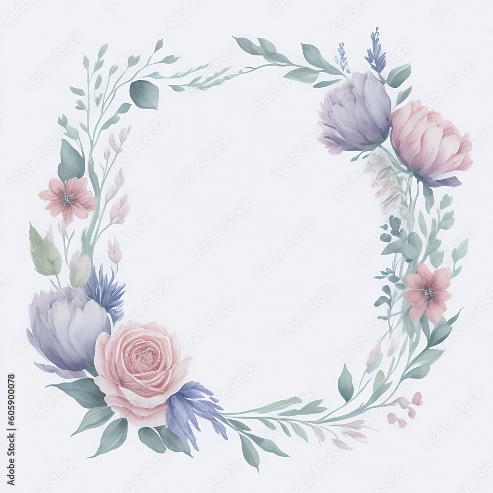 Water Color Pastel Flower and bloom, Wedding decorative perfect rectangle frame border, AI Generative