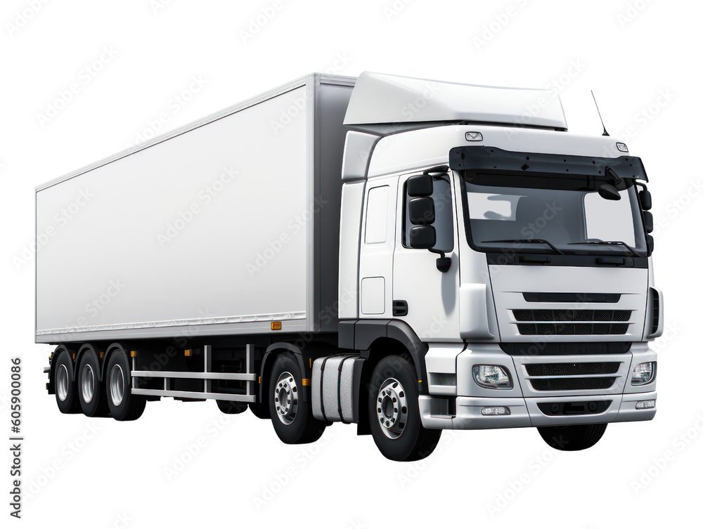 White delivery truck side view on isolated empty background. Generative AI White delivery truck side view on isolated empty background. Generative AI