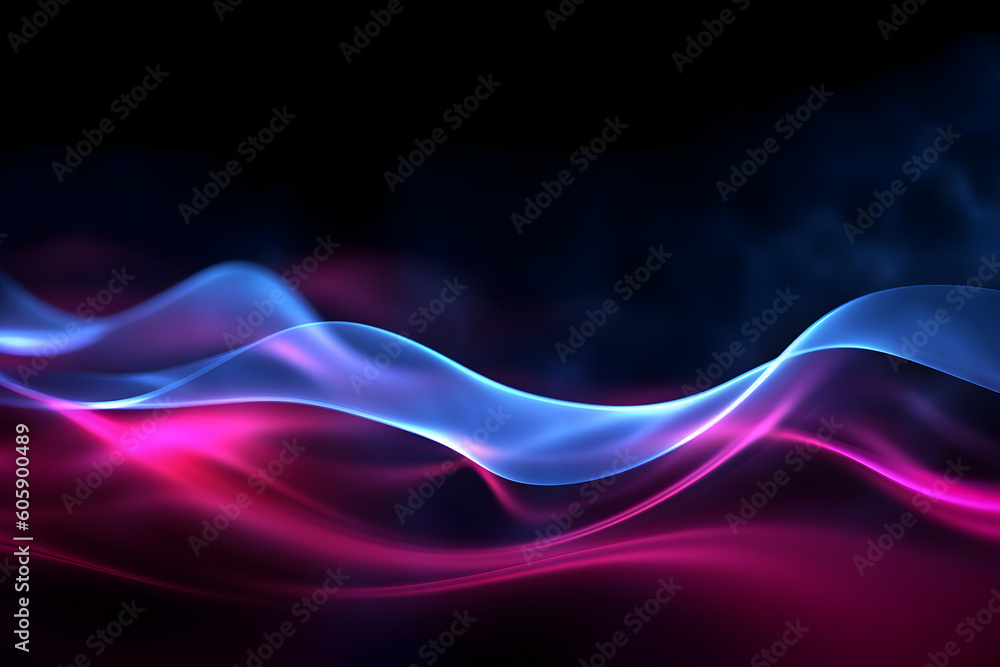 pink blue neon glowing abstract futuristic background with high speed moving wave lines in the black background. Generative ai. pink blue neon glowing abstract futuristic background with high speed moving wave lines in the black background. Generative ai.
