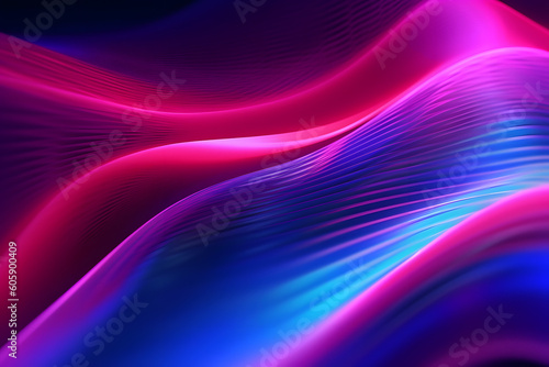 pink blue neon glowing abstract futuristic background with high speed moving wave lines in the black background. Generative ai.