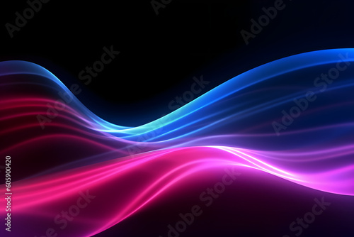 pink blue neon glowing abstract futuristic background with high speed moving wave lines in the black background. Generative ai.