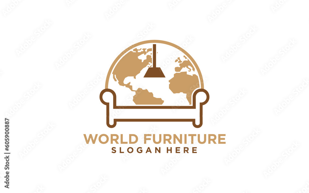 World interior room, gallery furniture symbol logo design