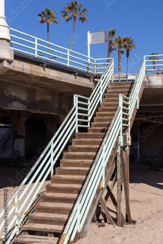 The stairs for the Manhattan Beach pier Los Angeles california USA on February 9th 2023