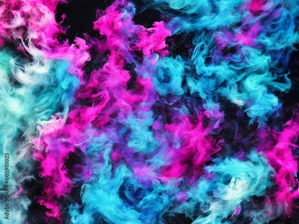 Color smoke. Ink water. Paint drop. Fantasy underwater burst. Blue pink contrast fluid splash cloud on dark black abstract art background, Ai Generative