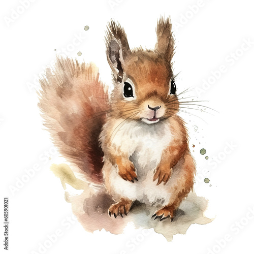 Watercolor little squirrel isolated on transparent background. Generative AI © 7AM
