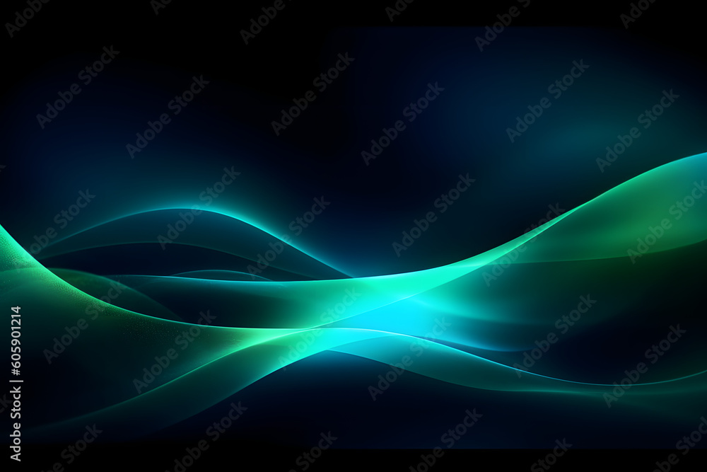 green blue neon glowing abstract futuristic background with high speed moving wave lines in the black background. Generative ai. green blue neon glowing abstract futuristic background with high speed moving wave lines in the black background. Generative ai.