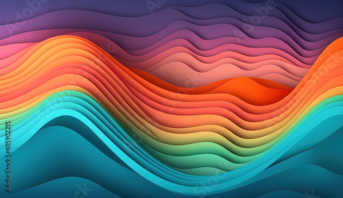 Wavy colorful paper cut 3d illustration background, Generative AI