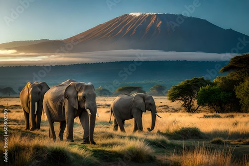 group of elephants in the jungle 