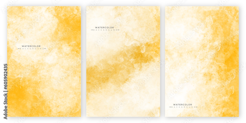 set of bright white and yellow colorful watercolor background for poster, brochure, card or flyer. Set of earth tone watercolor background. Stain artistic hand-painted texture background.