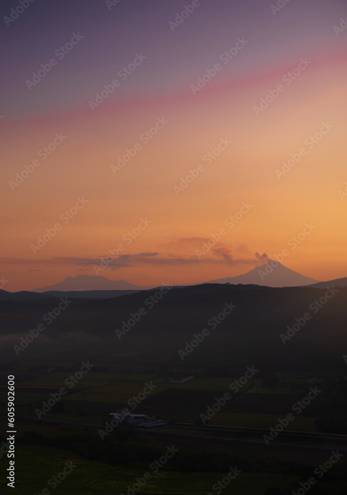 Panoramic view of the Popocatepetl volcano erupting Panoramic view of the Popocatepetl volcano erupting