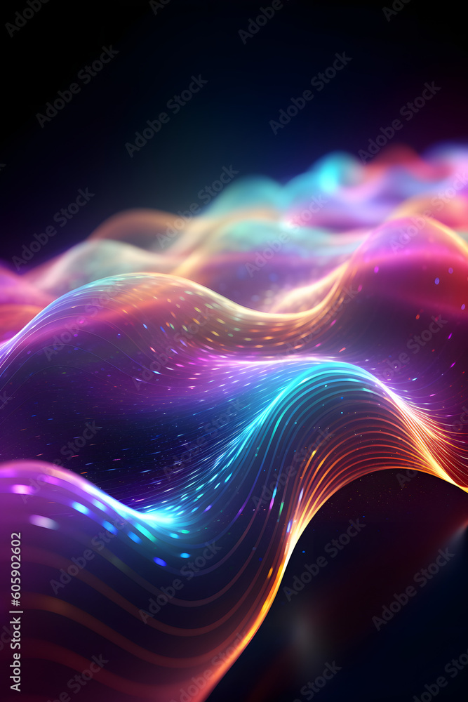 Fototapeta premium vibrant neon glowing abstract futuristic background with high speed moving wave lines in the black background. Generative ai.