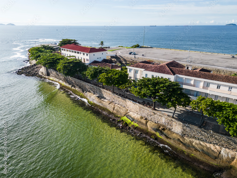 Beautiful aerial view to historic military fort in Copacabana Beach - obrazy, fototapety, plakaty 