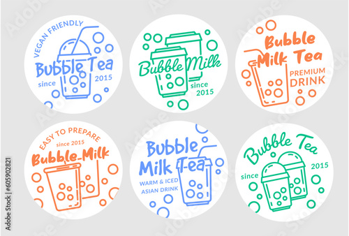 Round label set for bubble tea business promo