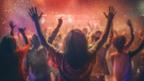 Young happy people are dancing in club. Nightlife and disco concept. Generative Ai