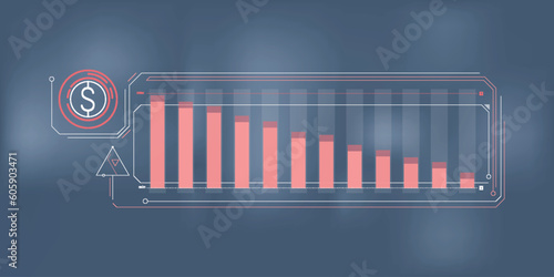 Abstract simple infographics of falling dollar price.