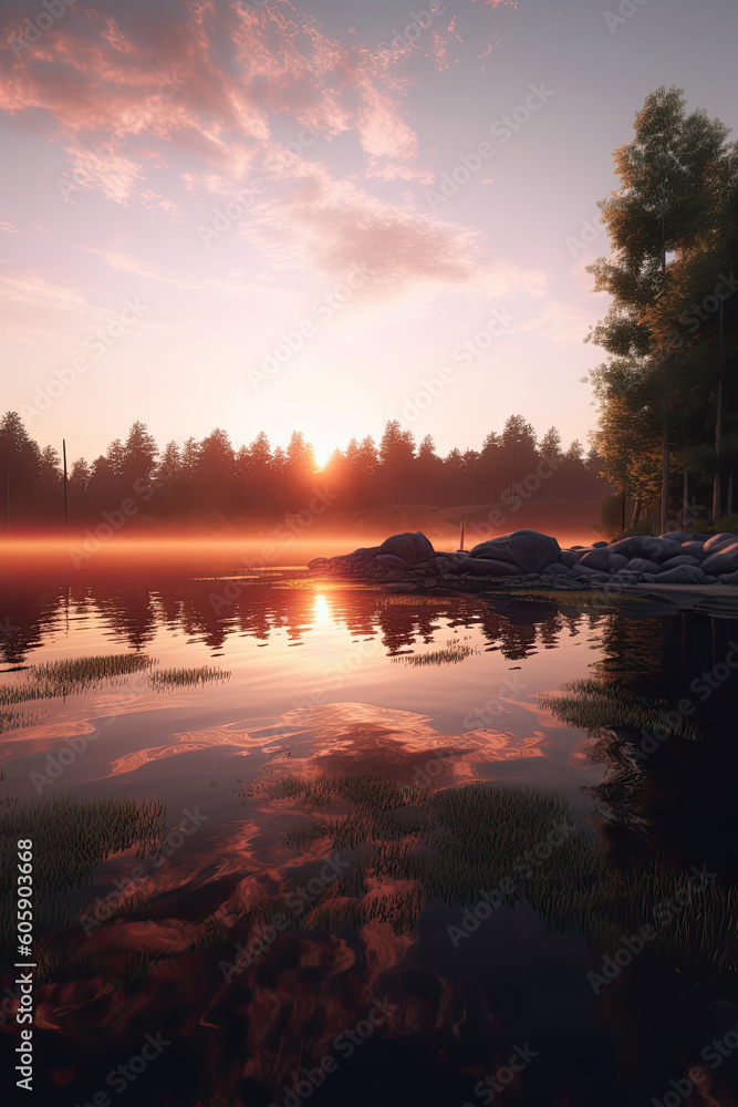 Sunset on the lake Michigan, USA. Poster
