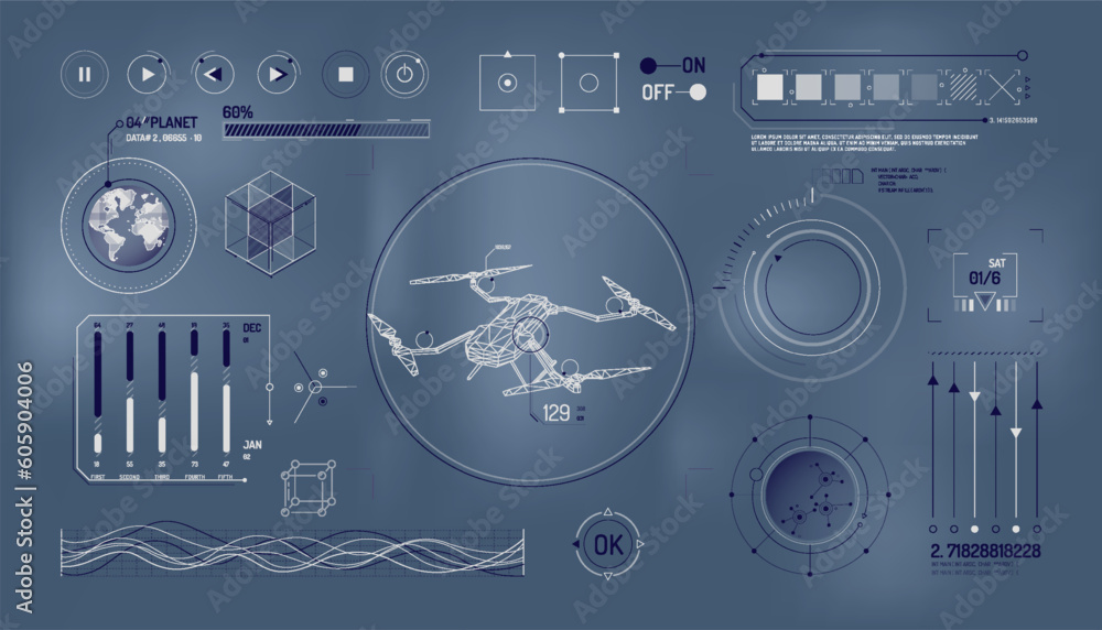 Set of infographic elements about drone and geolocation. Set of infographic elements about drone and geolocation.