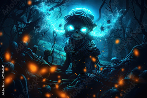creepy halloween monster  horror scene in the night  Generative AI