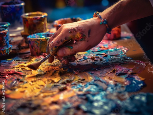 Colors of Creativity: Artist at Work on Vibrant Canvas = AI Generated