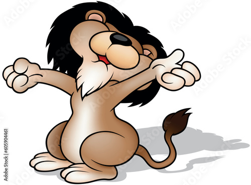 Brown Lion with a Black Mane Stretches