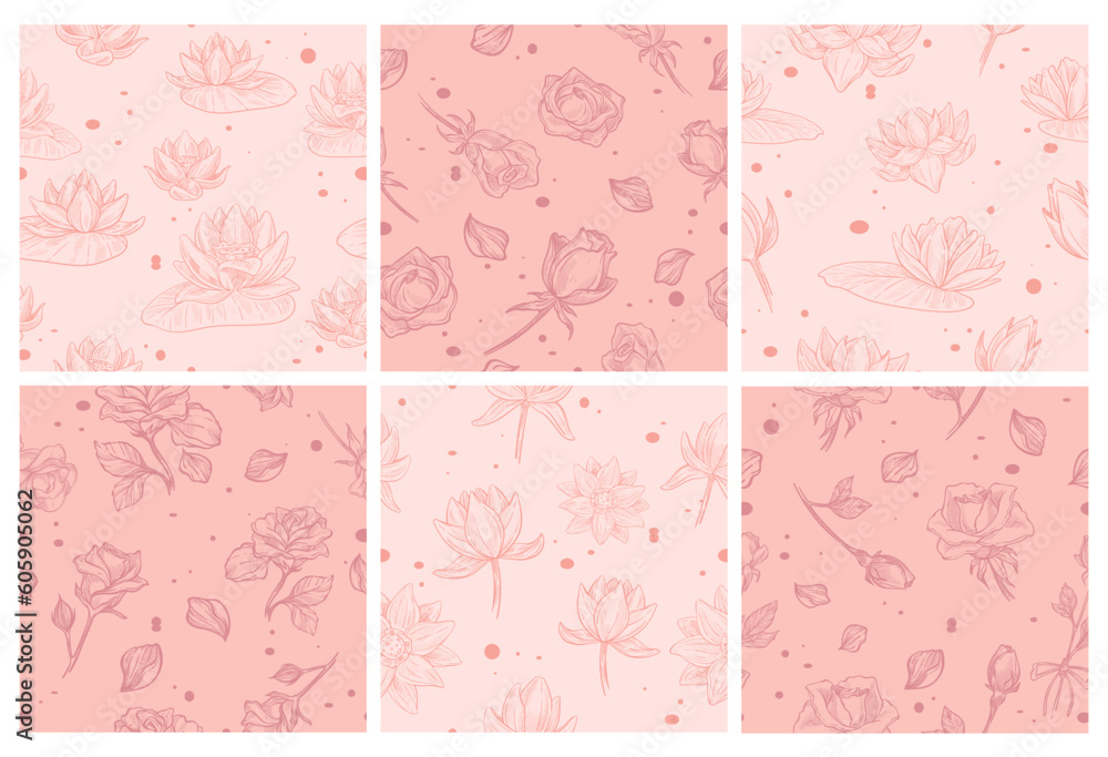 Background decoration set with blooming flowers