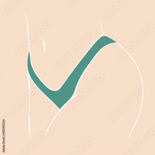One line silhouette of a female body, buttocks, legs. The illustration can be used as a poster, sticker, print.