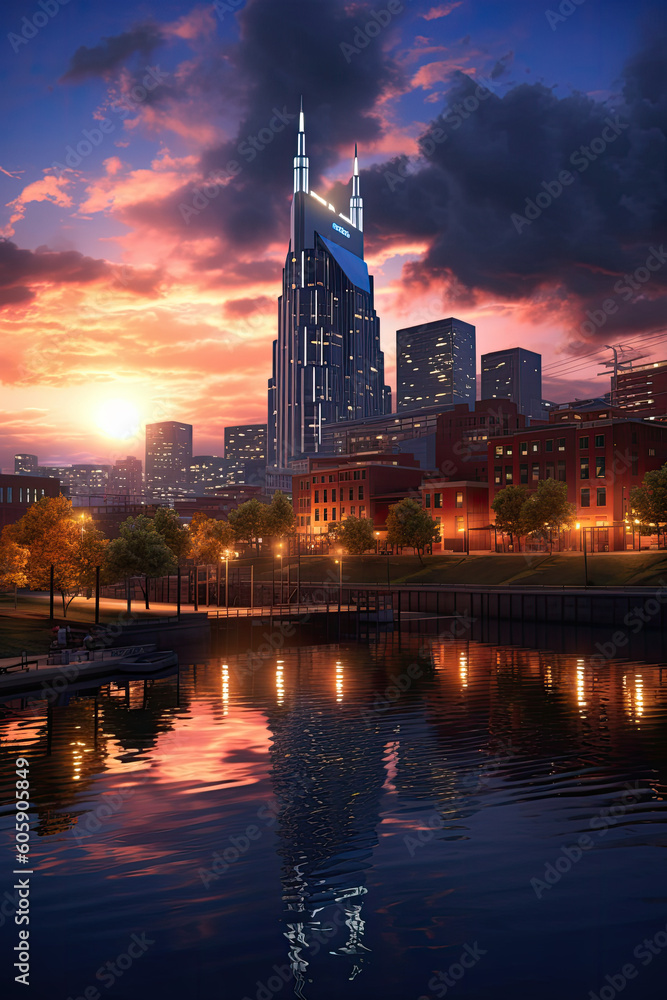 Sunset over the city Nashville, Tennessee. Poster
