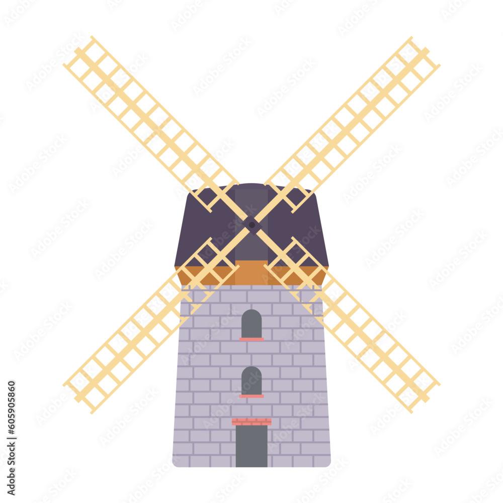 Windmill Flat Illustration. Clean Icon Design Element on Isolated White Background