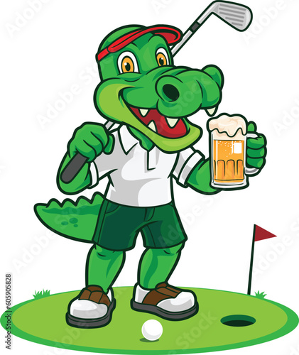 Alligator Golf Cartoon Mascot