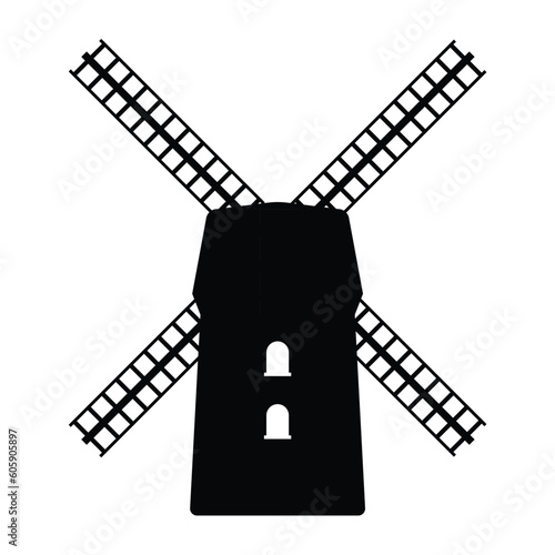 Windmill Silhouette. Black and White Icon Design Elements on Isolated White Background