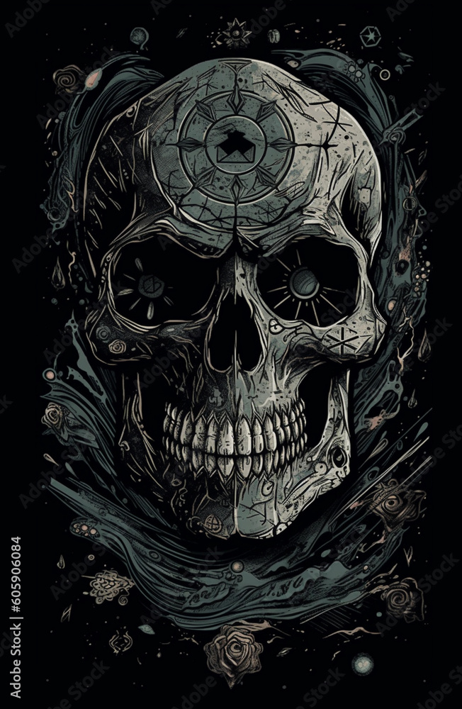 skull on black, Gloomy Skull Background, Darkened Skull Screen Wallpaper - Generative Ai artwork skull on black, Gloomy Skull Background, Darkened Skull Screen Wallpaper - Generative Ai artwork