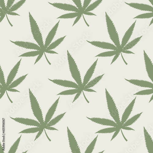 Cannabis seamless pattern. Marijuana leaves hemp background. Vector